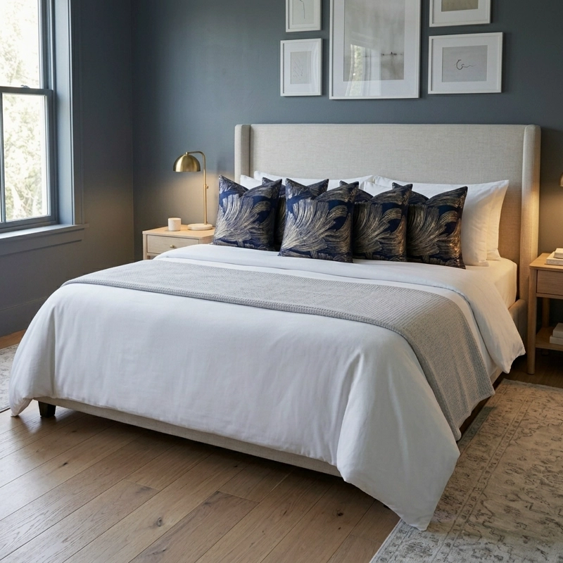 FUNDA DE COJIN SATINADA COLOR AZUL TEXTURA ONDULADA  691 - 5 UND - 4