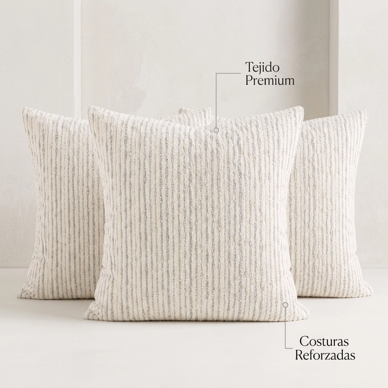FUNDA CHENILLE LINEAS GRIS CUADRADA 45 CM PACK X3 MODELO 785 - 1
