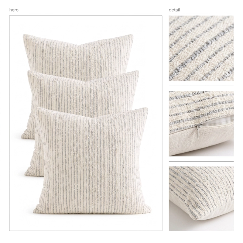 FUNDA CHENILLE LINEAS GRIS CUADRADA 45 CM PACK X3 MODELO 785 - 6
