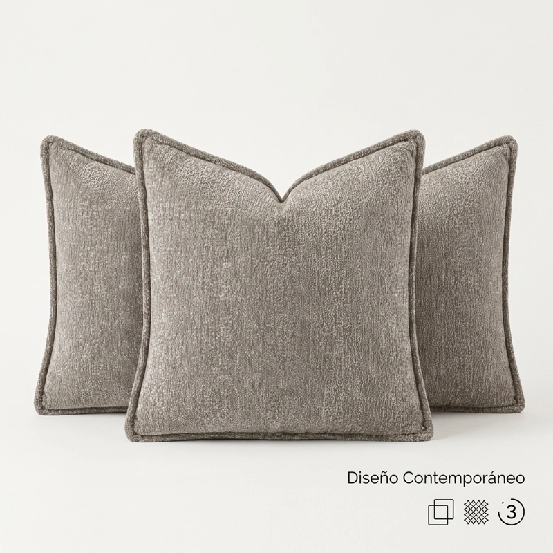 FUNDA DE COJIN DECORATIVA GRIS BORDE ELEGANTE 026 - PACK 3 UNIDADES - 6