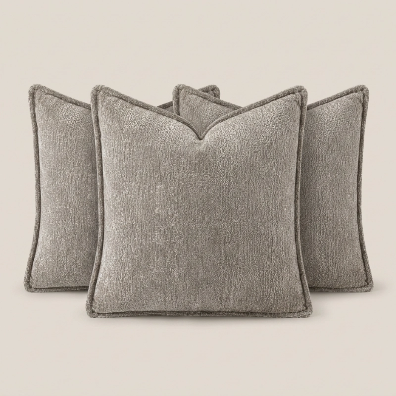 FUNDA DE COJIN DECORATIVA GRIS BORDE ELEGANTE 026 - PACK 3 UNIDADES - 7