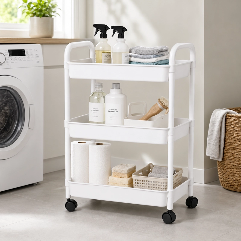 ORGANIZADOR CON RUEDA 3 NIVELES PARA DETERGENTES BLANCO PLASTICO 800 - 1