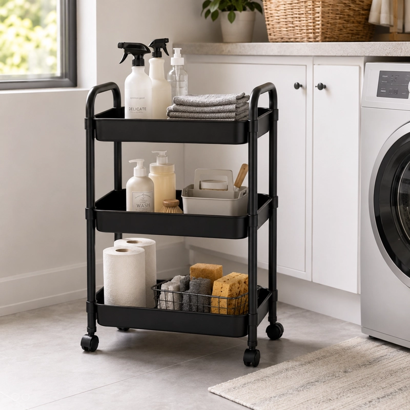 ORGANIZADOR CON RUEDA 3 NIVELES DORMITORIO NEGRO PLASTICO - 4