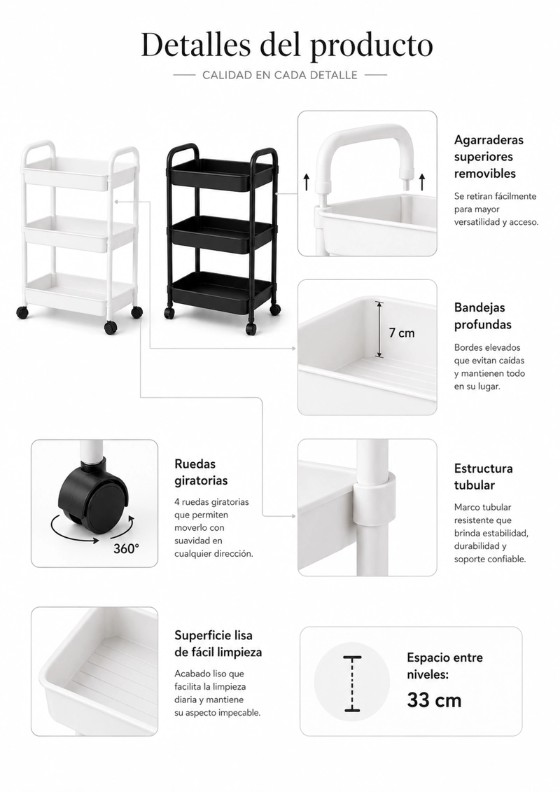 ORGANIZADOR DORMIROTIO CON RUEDA 3 NIVELES BLANCO - 6