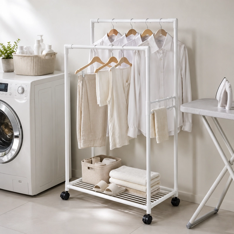 PERCHERO PLEGABLE METALICO  PARA ROPA 120 CM BLANCO 027 - 2