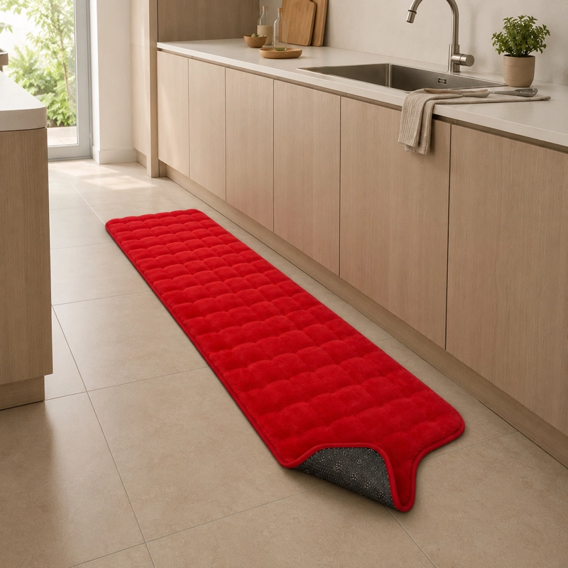 ALFOMBRA PASILLERA PELUDA BAJADA DE CAMA - ROJO 602 DISEÑO MODERNO - 1