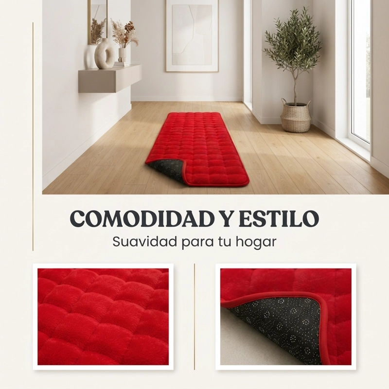 ALFOMBRA PASILLERA PELUDA BAJADA DE CAMA - ROJO MODELO 602 - 11