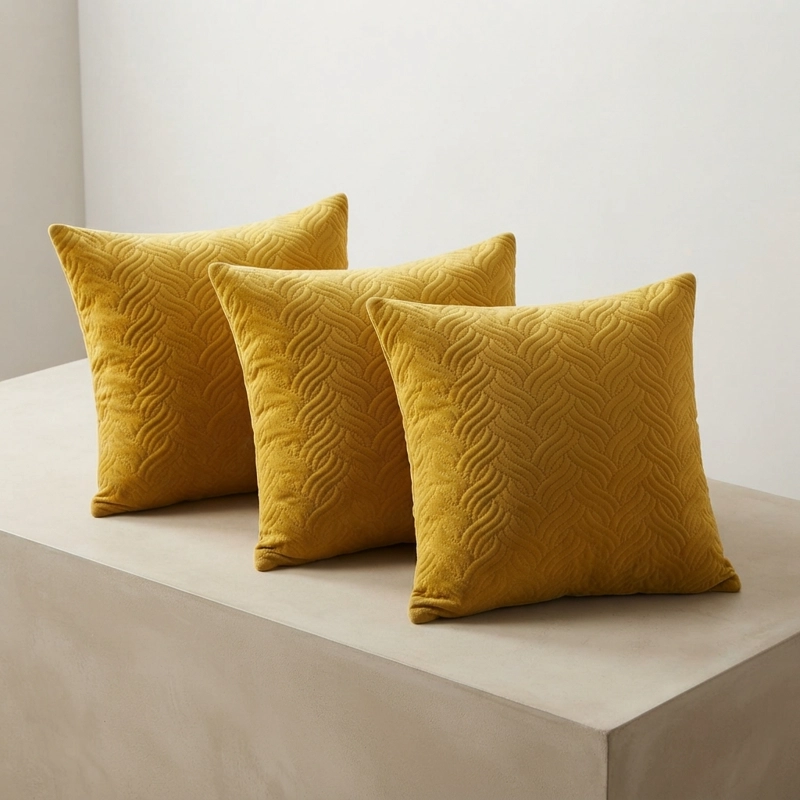 FUNDA DECORATIVA PLUSH AMARILLO TEXTURIZADA PACK DE 3 046 CALIDAD PREMIUM - 3