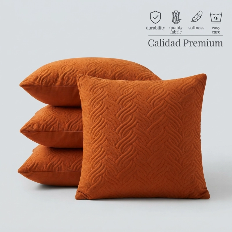 SET DE 3 FUNDAS DE COJIN PLUSH NARANJA TEXTURIZADA 45 CM 046 - 4