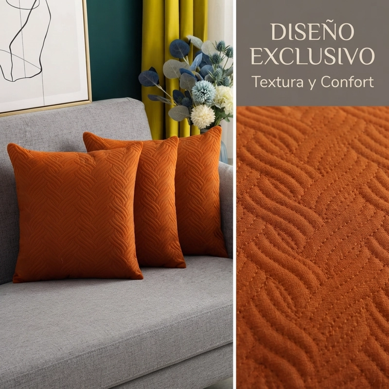 SET DE 3 FUNDAS DE COJIN PLUSH NARANJA TEXTURIZADA 45 CM 046 - 7