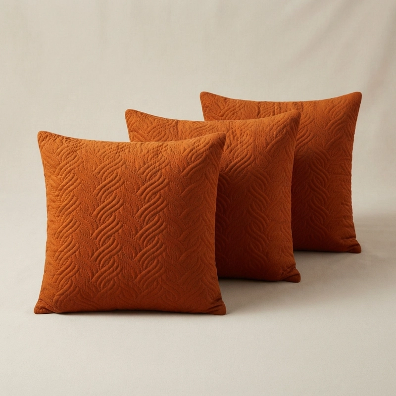 SET DE 3 FUNDAS DE COJIN PLUSH NARANJA TEXTURIZADA 45 CM 046 - 8