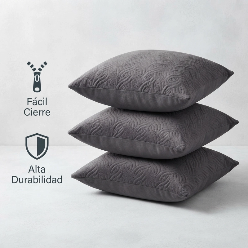 FUNDA DECORATIVA PLUSH GRIS TEXTURIZADA PACK DE 3 046 PARA HOGAR - 4