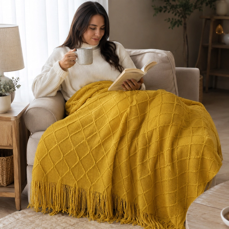 MANTA AMARILLO LIVIANA DECORATIVA PARA CAMA Y SILLON 012 - 4