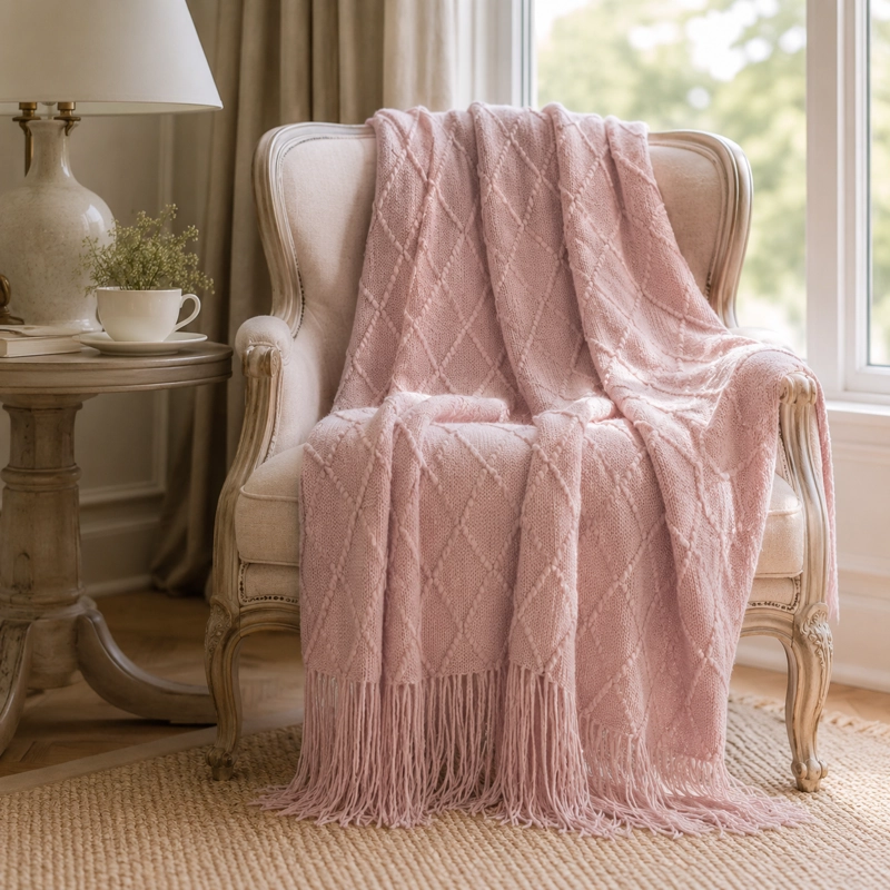 MANTA ROSA LIVIANA DECORATIVA PARA CAMA Y SILLON 012 ESTILO UNICO - 4