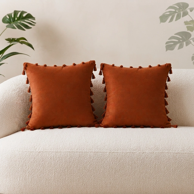 FUNDAS PARA COJIN 45X45 MARRON CON BORLA PACK 2 UNIDADES POLIE STER - 2