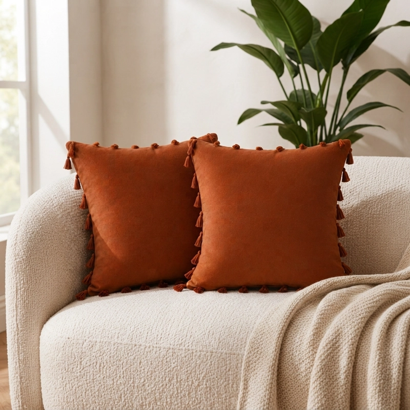FUNDAS PARA COJIN 45X45 MARRON CON BORLA PACK 2 UNIDADES POLIE STER - 8