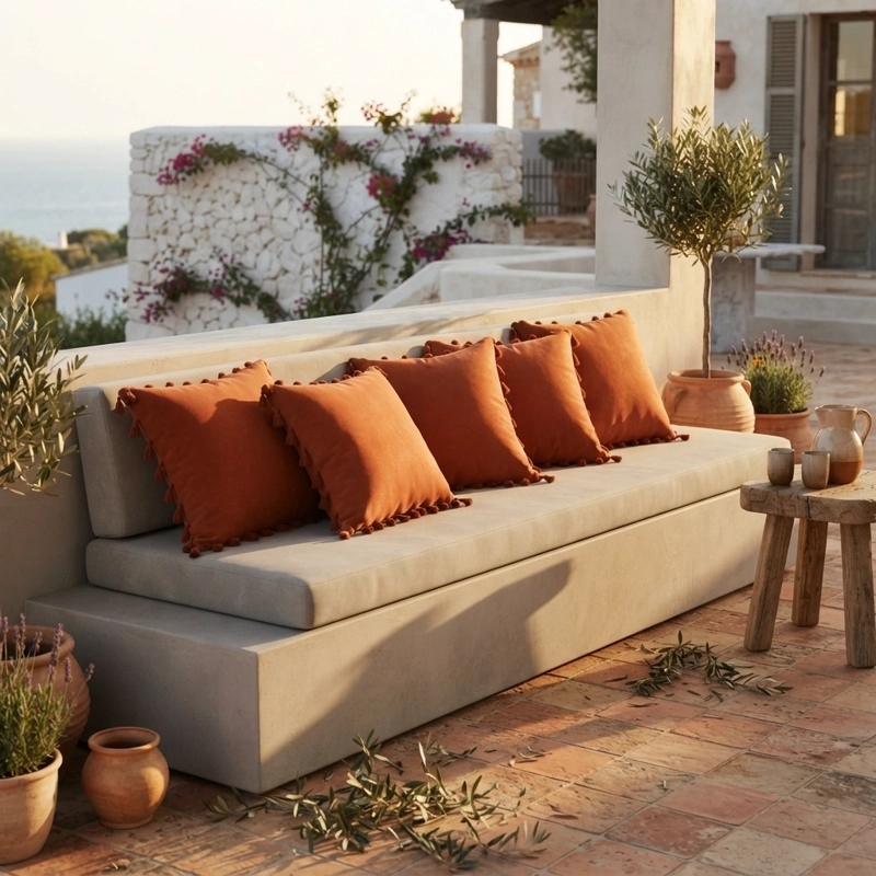 5 FUNDAS PARA COJIN 45X45 CM DECORATIVAS CON BORLA COLOR MARRON - 5