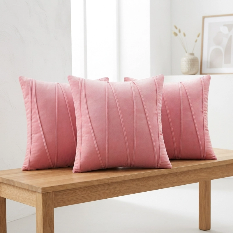 SET 3 FUNDAS DE COJIN 45X45 CM ROSA CUADRADAS DE POLIE STER - 4