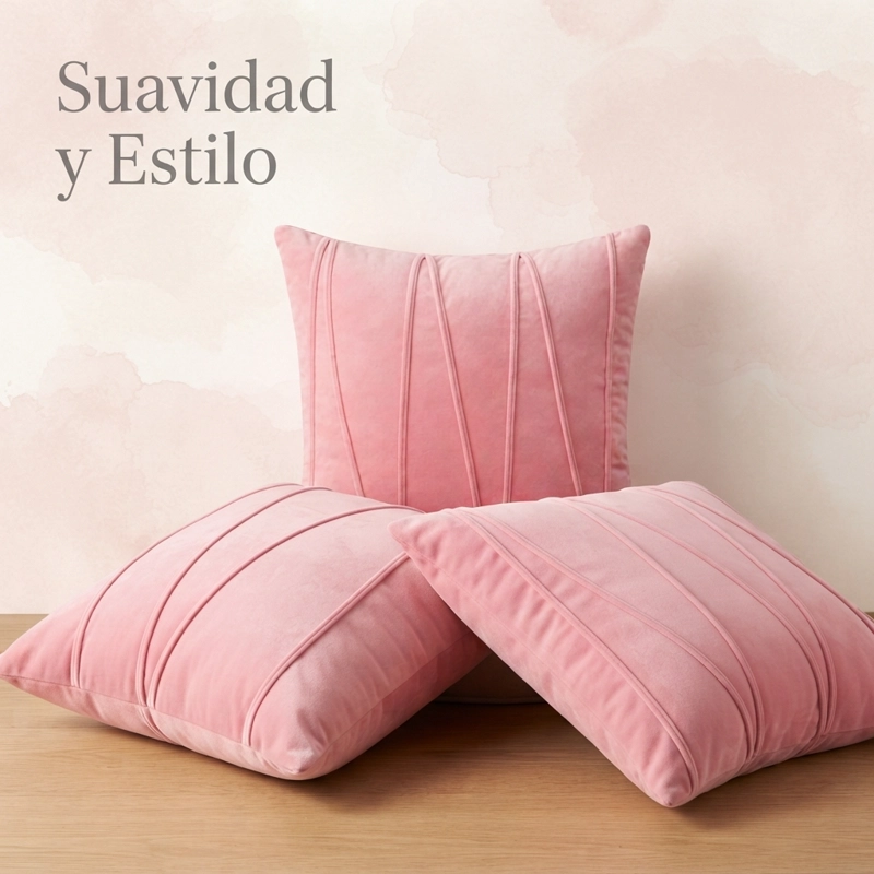 FUNDAS PARA COJINES 45X45 CM PACK 3 UNIDADES COLOR ROSA SUAVE - 8