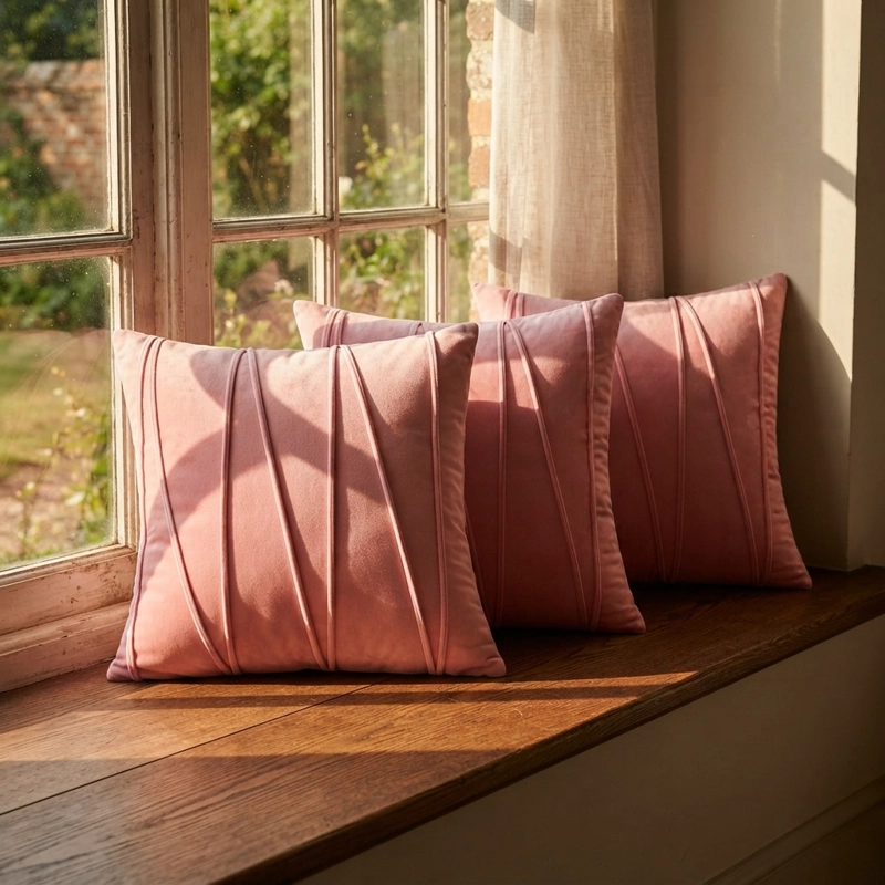 SET DE 3 FUNDAS PARA COJIN CUADRADAS 45X45 CM POLIE STER ROSA - 2