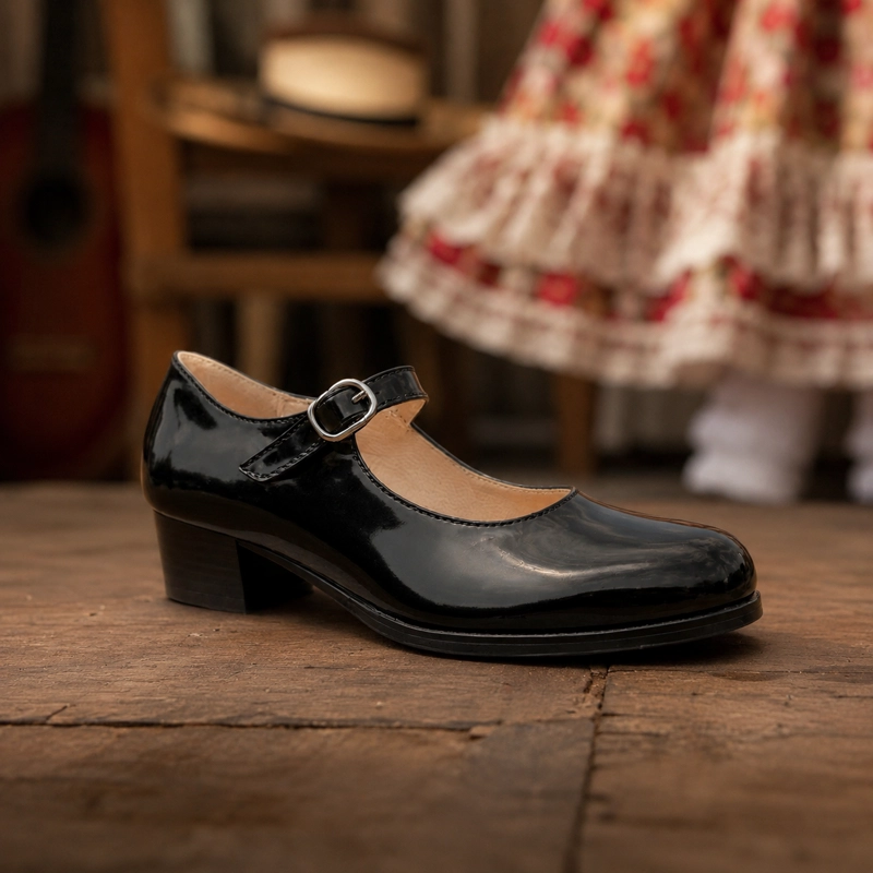 ZAPATOS FOLCLORICOS NIÑA CHAROL TACO 7291 DISEÑO MODERNO - 1
