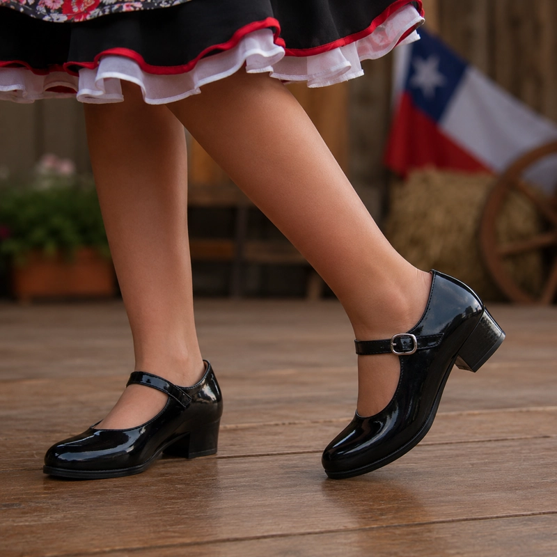 ZAPATOS FOLCLORICOS NIÑA CHAROL TACO 7291 ELEGANTE - 5
