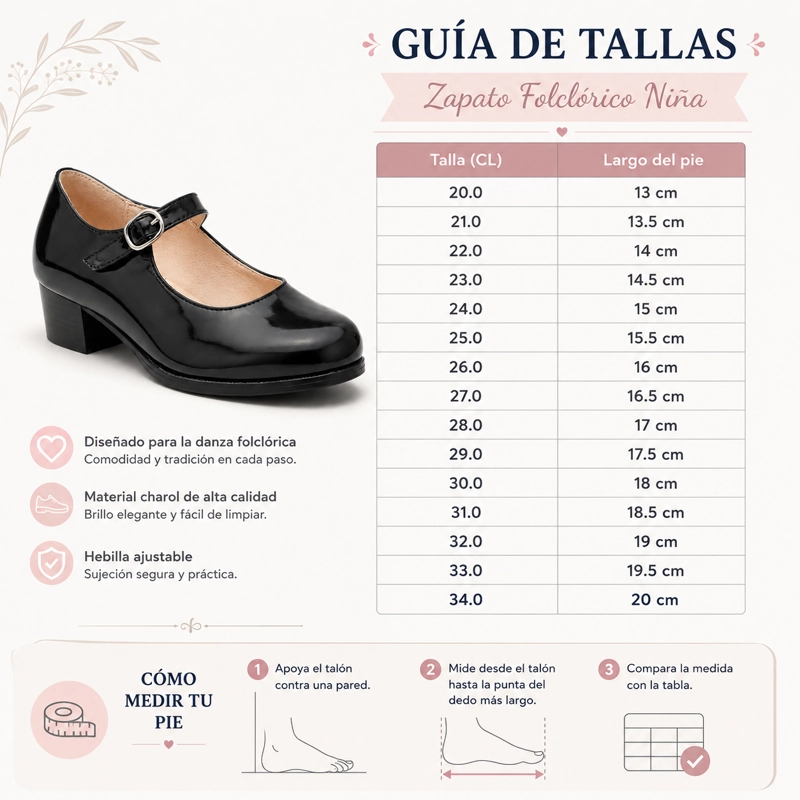 ZAPATOS FOLCLORICOS NIÑA CHAROL TACO 7291 ELEGANTE - 7