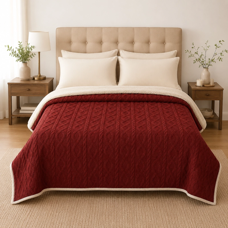 FRAZADA SHERPA BURDEO 2 PLAZAS DISEÑO GEOME TRICO 200X230 CM - 1