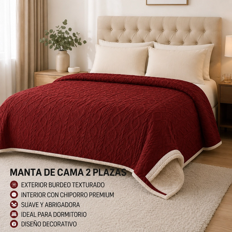 FRAZADA SHERPA BURDEO 2 PLAZAS DISEÑO GEOME TRICO 200X230 CM - 11