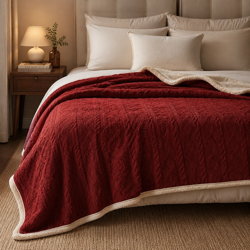 FRAZADA SHERPA BURDEO 2 PLAZAS DISEÑO GEOME TRICO 200X230 CM - 6