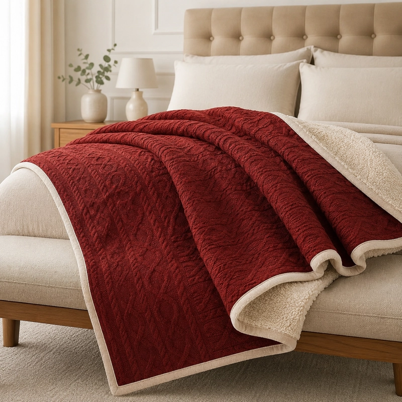 FRAZADA SHERPA BURDEO 2 PLAZAS DISEÑO GEOME TRICO 200X230 CM - 9