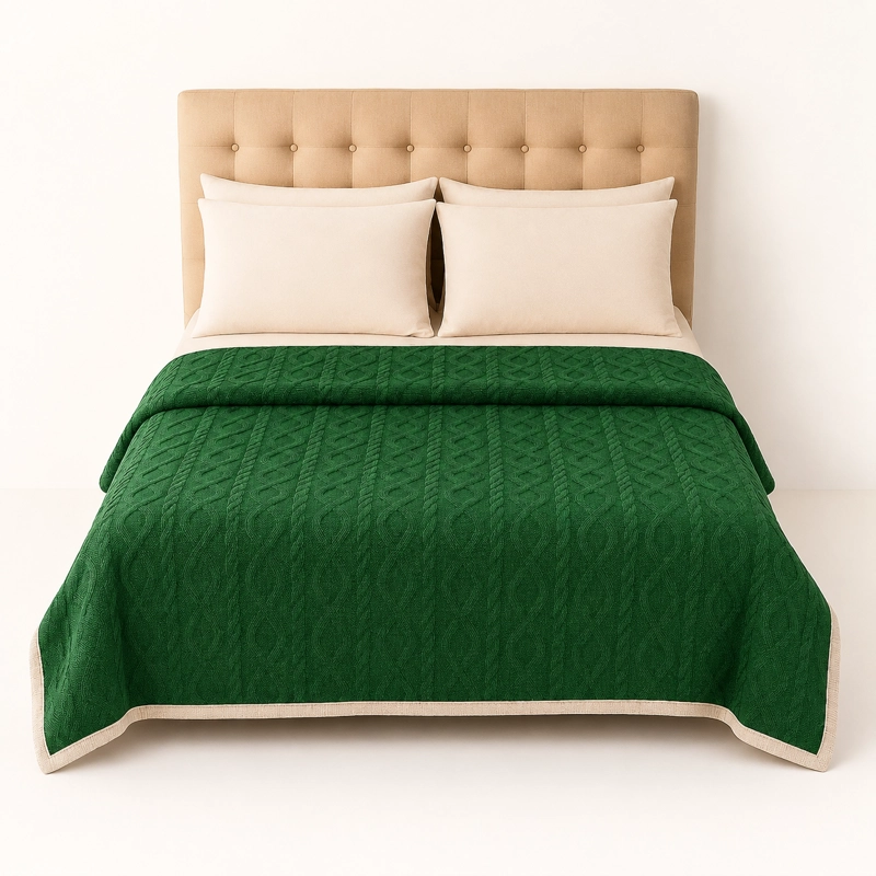 MANTA SUAVE DISEÑO GEOMETRICO VERDE OSCURO 2 PLAZAS SHERPA VERSATIL - 1