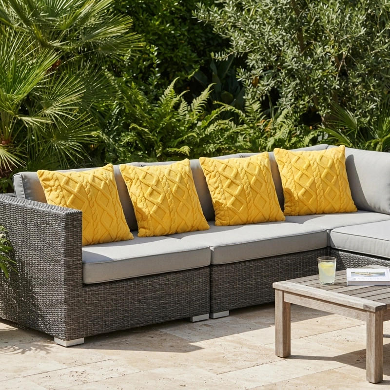 PACK 4 FUNDAS DECORATIVAS 45X45 CM PELO TRENZADO AMARILLO 758 - 1
