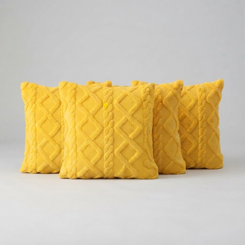 PACK 4 FUNDAS DECORATIVAS 45X45 CM PELO TRENZADO AMARILLO 758 - 7