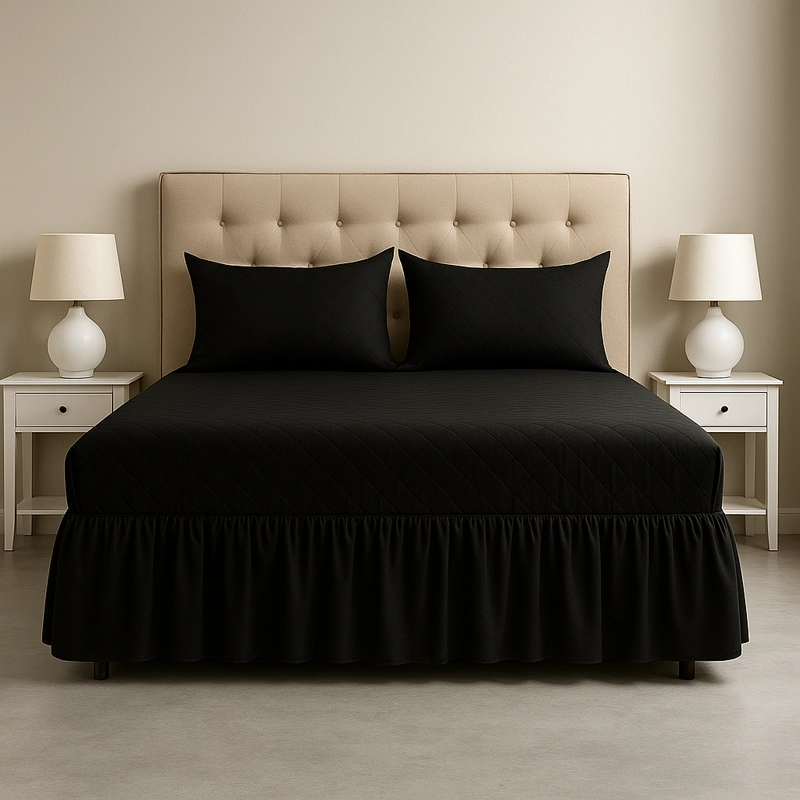FALDON CAMA NEGRO DOBLE 2.5 PLAZAS CON FUNDAS - 1
