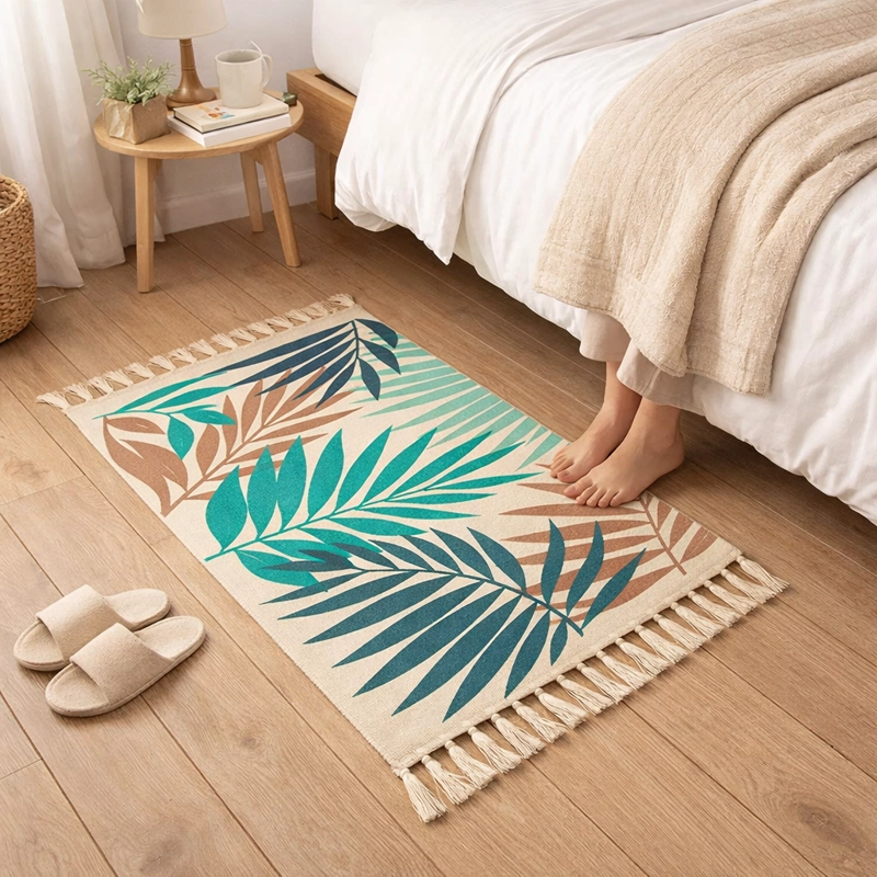 BAJADA DE CAMA LINO TROPICAL 60X90CM HOJAS VERDES 732 - 1