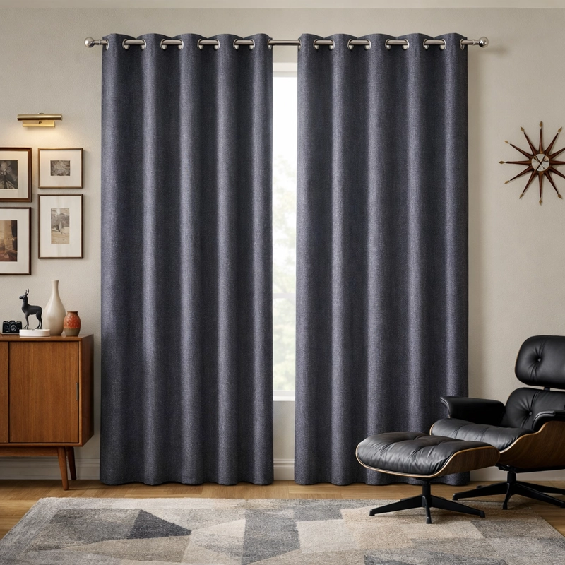 CORTINA GRIS OSCURO OPACA FORRO NEGRO 2 PAÑOS N°102 - 1
