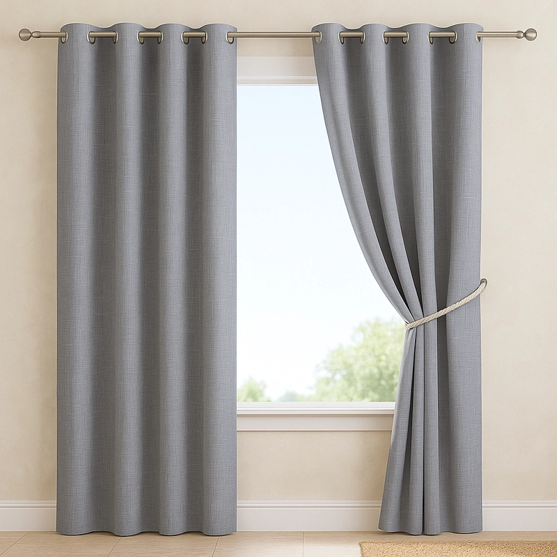 CORTINA BLACKOUT GRIS FORRO BLANCO 2 PAÑOS DECORATIVA N°103 - 1