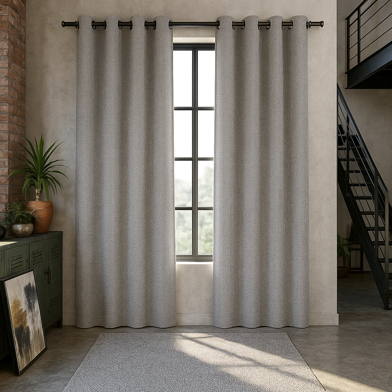 CORTINA DECORATIVA GRIS BLACKOUT FORRO NEGRO 2 PAÑOS N°121 - 1