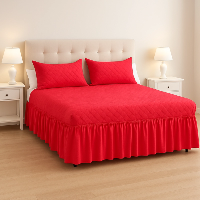 FALDON DOBLE 1.5 PLAZAS ROJO CON FUNDA LISA - 1