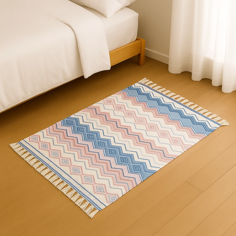 ALFOMBRA ZIGZAG PASTEL 60X90CM DE LINO PARA CAMA 737 - 1