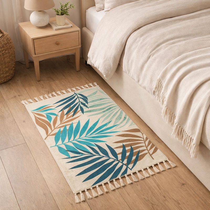 ALFOMBRA LINO TROPICAL 60X90CM CON HOJAS VERDES 732 - 1