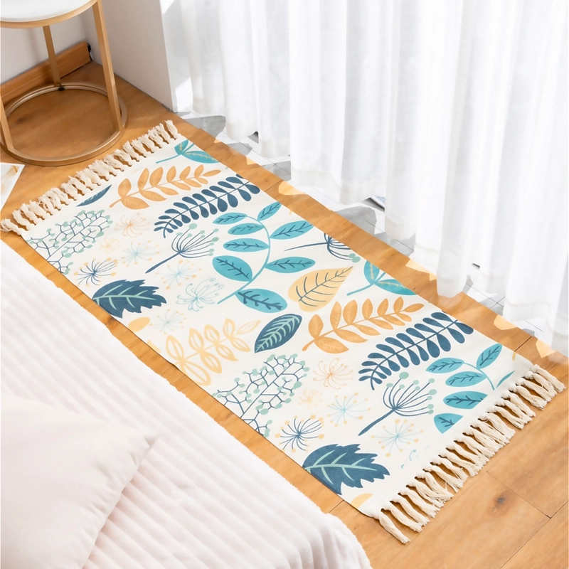 ALFOMBRA FLORAL 60X130CM DE LINO GRUESO PARA CAMA 745 - 1
