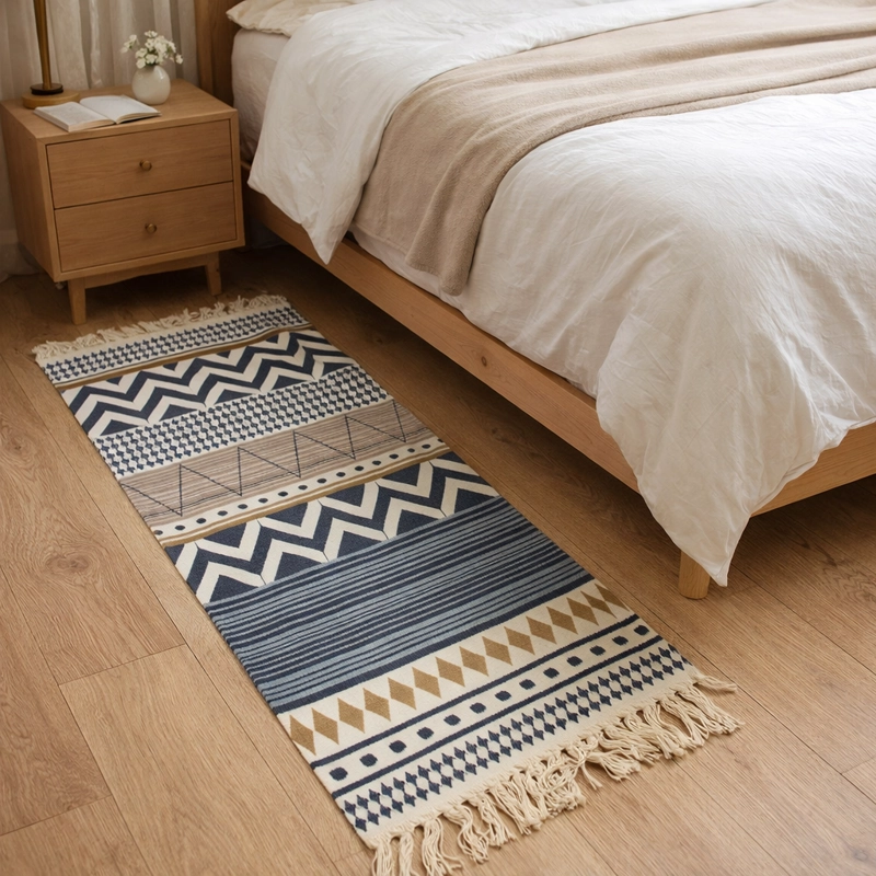 BAJADA DE CAMA LINO AZUL BEIGE ESTILO E TNICO 60X130 741 - 1