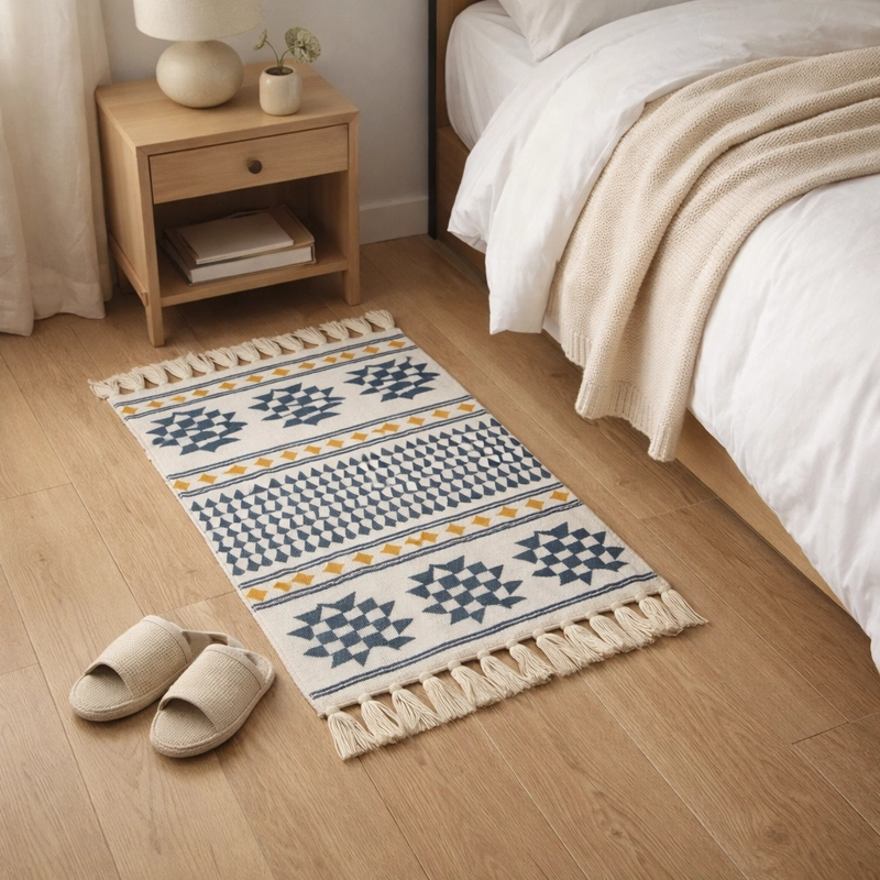ALFOMBRA PIE DE CAMA GEOME TRICA LINO GRUESO 734 - 1