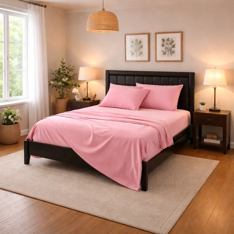 SABANAS ROSA 2.5 PLAZAS 800 HILOS LISO DELICADO - 1