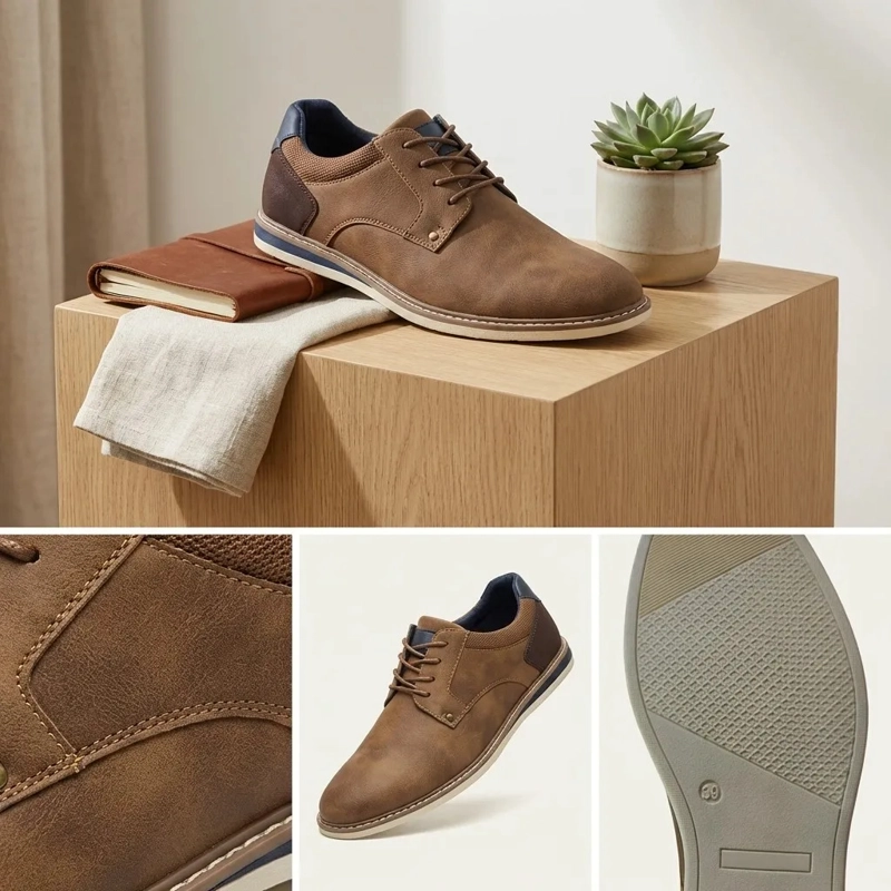 ZAPATO CASUAL HOMBRE CAMEL CORDONES ESTILO DERBY 7442 - 8