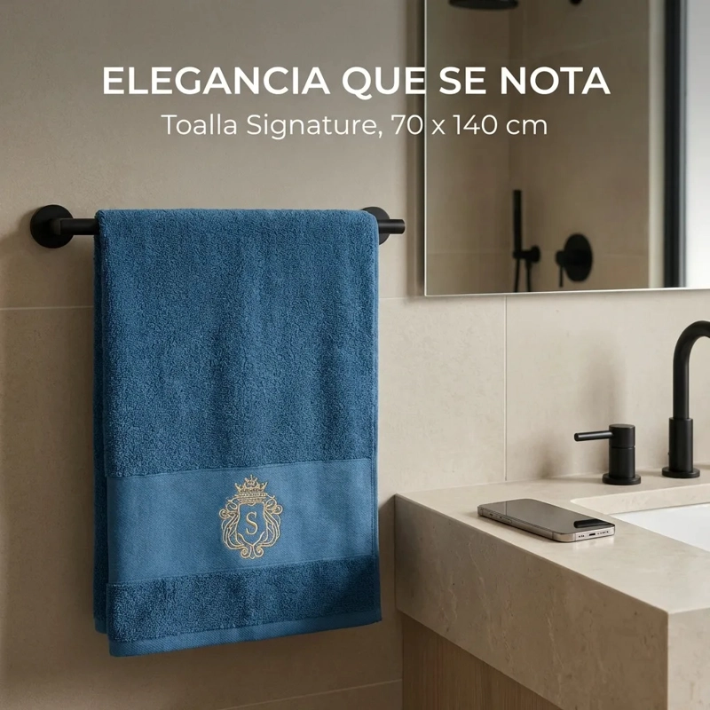 TOALLA ALGODON SIGNATURE AZUL | BORDADA | SECADO RAPIDO - 2