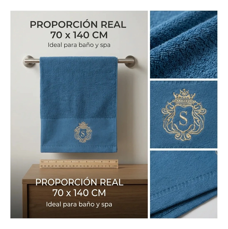 TOALLA ALGODON SIGNATURE AZUL | BORDADA | SECADO RAPIDO - 4