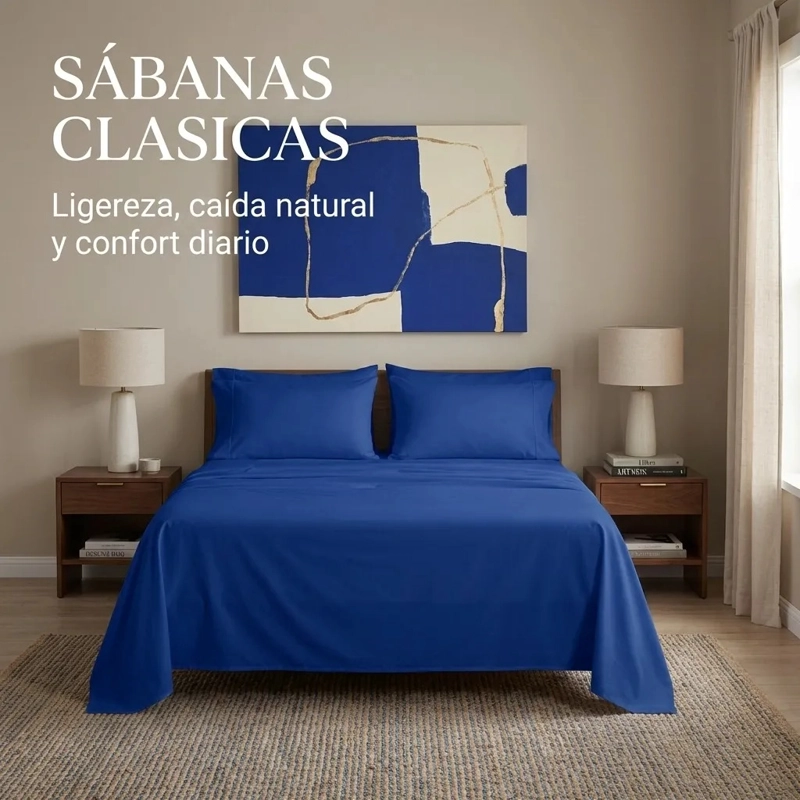 JUEGO DE SABANAS AZUL 2 PLAZAS 4 PIEZAS - 4